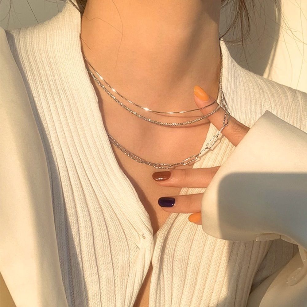 New 3pc set 925 Sterling Silver Layered Necklace Sparking Twisted Chain